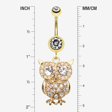 Detail View 1 of Golden Owl Sparkle Belly Ring-Clear Gem